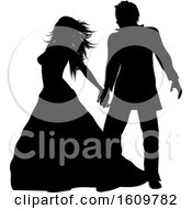 Clipart Of A Silhouetted Wedding Couple Royalty Free Vector Illustration