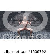 3D Male Figure In Barbell Squat Pose In Grunge Interior