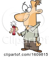 Clipart Of A Cartoon White Man Hesitating While Holding Dynamite Royalty Free Vector Illustration