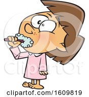 Cartoon White Girl Brushing Her Teeth