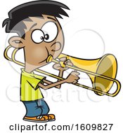 Poster, Art Print Of Cartoon Boy Playing A Trombone