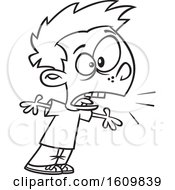 Clipart Of A Cartoon Black And White Boy Yelling Royalty Free Vector Illustration