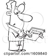 Poster, Art Print Of Cartoon Lineart Man Holding Walking Papers