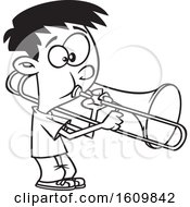 Cartoon Lineart Boy Playing A Trombone