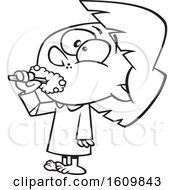 Clipart Of A Cartoon Black And White Girl Brushing Her Teeth Royalty Free Vector Illustration