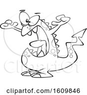 Clipart Of A Cartoon Black And White Scary Monster Holding Up His Arms Royalty Free Vector Illustration