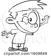 Cartoon Lineart Boy Holding Up A Hand For A High Five