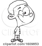 Clipart Of A Cartoon Black And White Black Boy Smiling Royalty Free Vector Illustration