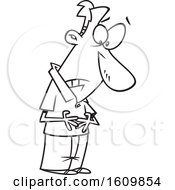 Clipart Of A Cartoon Black And White Man Experiencing A Gut Feeling Royalty Free Vector Illustration