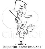 Poster, Art Print Of Cartoon Lineart Woman Calling Customer Service To Complain About A Bill