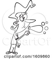 Clipart Of A Cartoon Black And White Woman Blowing Bubbles Royalty Free Vector Illustration