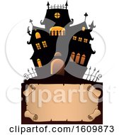 Poster, Art Print Of Haunted House Over A Parchment Scroll