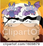 Poster, Art Print Of Halloween Full Moon And Vampire Bats With A Scroll