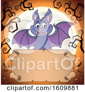 Poster, Art Print Of Halloween Vampire Bat Flying With A Scroll