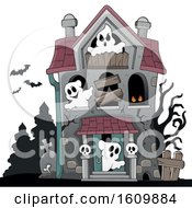 Clipart Of A Haunted House With Ghosts Royalty Free Vector Illustration by visekart
