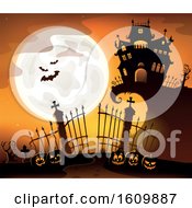 Clipart Of A Haunted House With Gates And Jackolanterns Royalty Free Vector Illustration by visekart