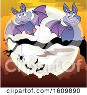 Poster, Art Print Of Halloween Full Moon And Vampire Bats