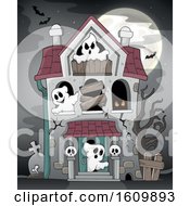 Clipart Of A Haunted House With Ghosts Royalty Free Vector Illustration
