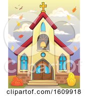Poster, Art Print Of Church Building Exterior With Autumn Leaves