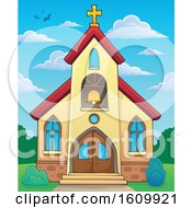 Poster, Art Print Of Church Building Exterior Against A Cloudy Blue Sky