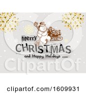 Poster, Art Print Of Merry Christmas And Happy Holidays Greeting With A Snowman And Snowflakes