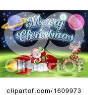 Poster, Art Print Of Santa Claus Rocket Sleigh Merry Christmas Cartoon