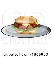 Poster, Art Print Of Cartoon Cheese Burger On Plate