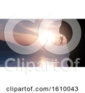 Poster, Art Print Of 3d Silhouette Of An Extreme Rock Climber Against A Sunset Ocean Landscape