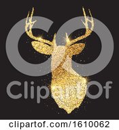 Poster, Art Print Of Glittery Gold Deer Head Silhouette 1909