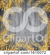Poster, Art Print Of Christmas Background With Gold Fir Tree Branches On A Wooden Texture