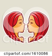 Poster, Art Print Of Cartoon Styled Red Haired Gemini Twins Icon On A Beige Background