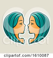 Poster, Art Print Of Cartoon Styled Persian Green Haired Gemini Twins Icon On A Beige Background