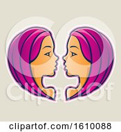 Poster, Art Print Of Cartoon Styled Magenta Haired Gemini Twins Icon On A Beige Background