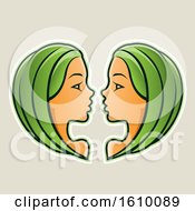 Poster, Art Print Of Cartoon Styled Green Haired Gemini Twins Icon On A Beige Background