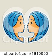 Poster, Art Print Of Cartoon Styled Blue Haired Gemini Twins Icon On A Beige Background
