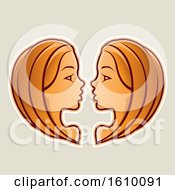 Poster, Art Print Of Cartoon Styled Orange Gemini Twins Icon On A Beige Background