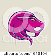 Poster, Art Print Of Cartoon Styled Magenta Leo Lion Head Icon On A Beige Background