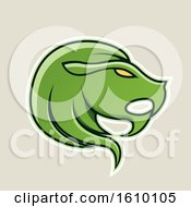 Poster, Art Print Of Cartoon Styled Green Leo Lion Head Icon On A Beige Background