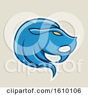 Poster, Art Print Of Cartoon Styled Blue Leo Lion Head Icon On A Beige Background