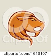 Poster, Art Print Of Cartoon Styled Orange Leo Lion Head Icon On A Beige Background
