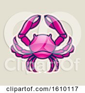 Poster, Art Print Of Cartoon Styled Magenta Cancer Crab Icon On A Beige Background