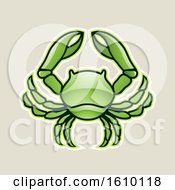 Poster, Art Print Of Cartoon Styled Green Cancer Crab Icon On A Beige Background