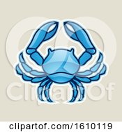 Poster, Art Print Of Cartoon Styled Blue Cancer Crab Icon On A Beige Background