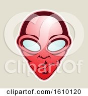 Poster, Art Print Of Cartoon Styled Red Alien Face Icon On A Beige Background
