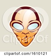 Poster, Art Print Of Cartoon Styled Orange Alien Face Icon On A Beige Background