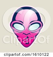 Poster, Art Print Of Cartoon Styled Magenta Alien Face Icon On A Beige Background