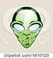 Clipart Of A Cartoon Styled Green Alien Face Icon On A Beige Background Royalty Free Vector Illustration