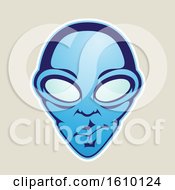 Poster, Art Print Of Cartoon Styled Blue Alien Face Icon On A Beige Background