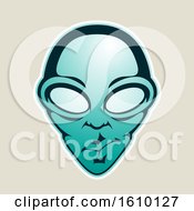 Clipart Of A Cartoon Styled Persian Green Alien Face Icon On A Beige Background Royalty Free Vector Illustration
