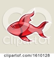 Poster, Art Print Of Cartoon Styled Red Fish Icon On A Beige Background